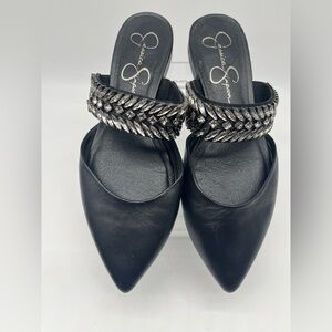 Jessica Simpson Womens Black Embellished Mules Pointed Toe Slip On Size 7.5M